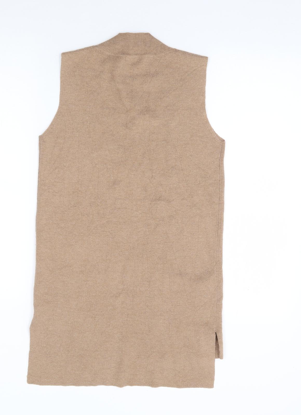 TU Womens Brown Mock Neck Polyester Tunic Jumper Size 8
