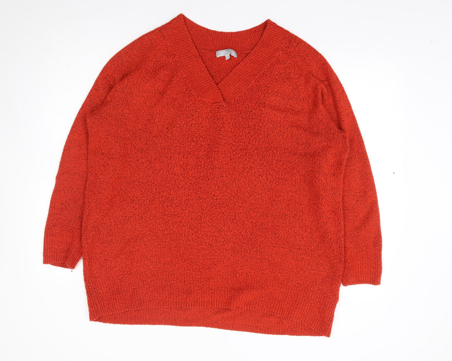 Red Herring Womens Orange V-Neck Acrylic Pullover Jumper Size 16