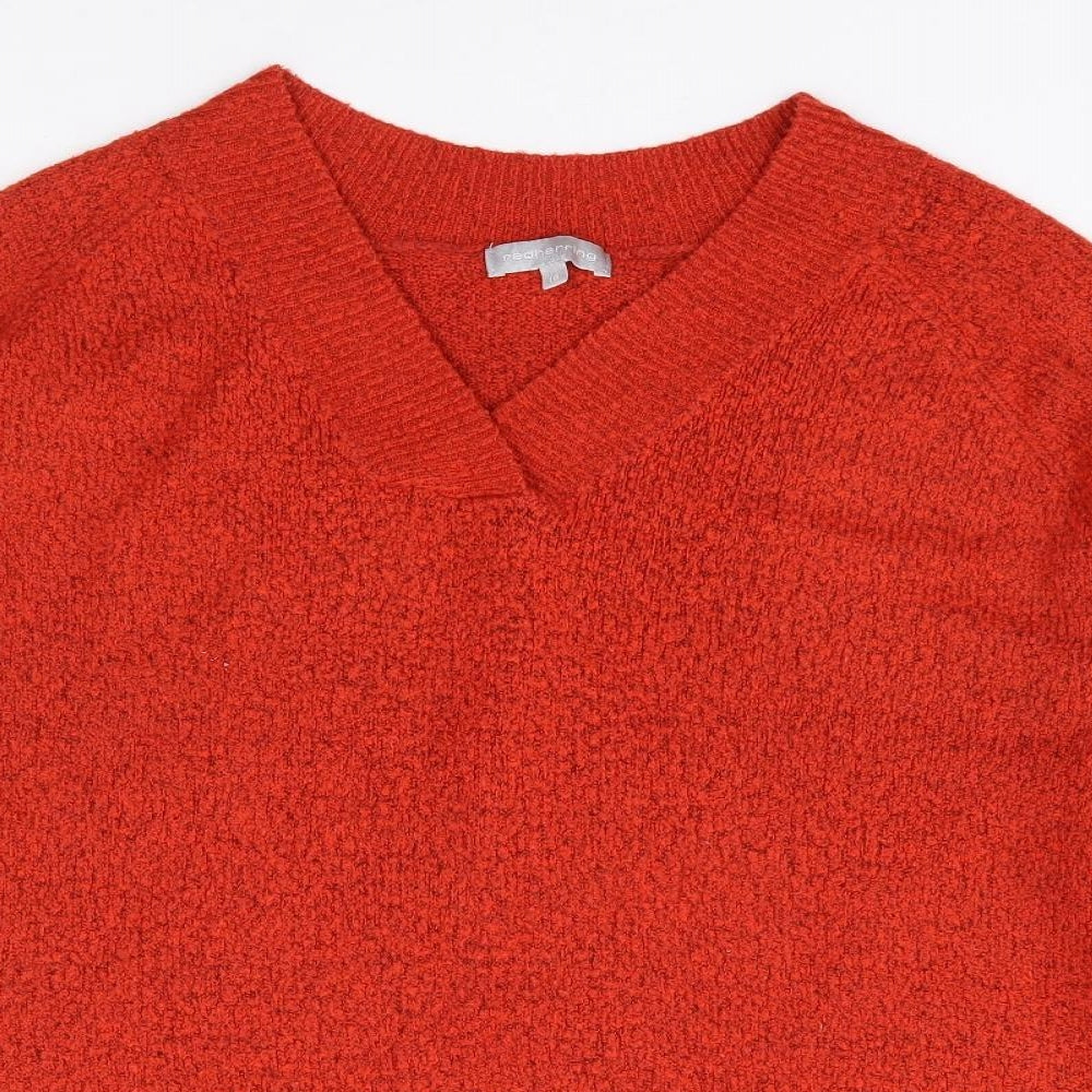 Red Herring Womens Orange V-Neck Acrylic Pullover Jumper Size 16