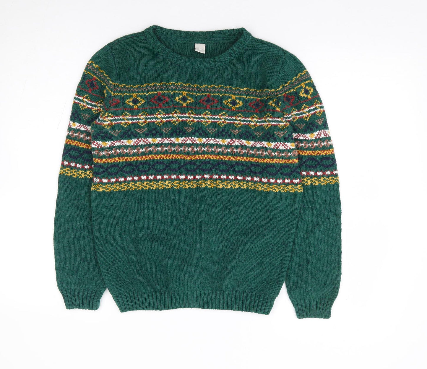TU Boys Green Crew Neck Geometric Cotton Pullover Jumper Size 11 Years Pullover