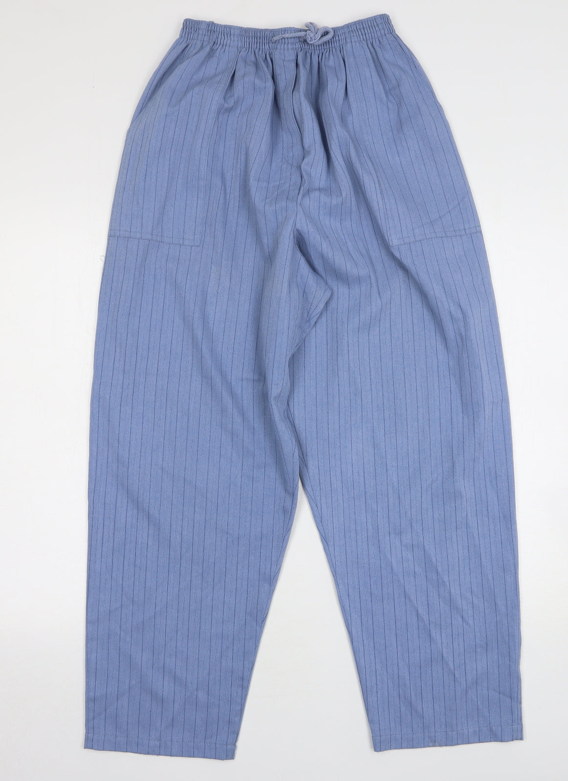 Bonmarché Womens Blue Striped Polyester Trousers Size 18 L27 in Regular