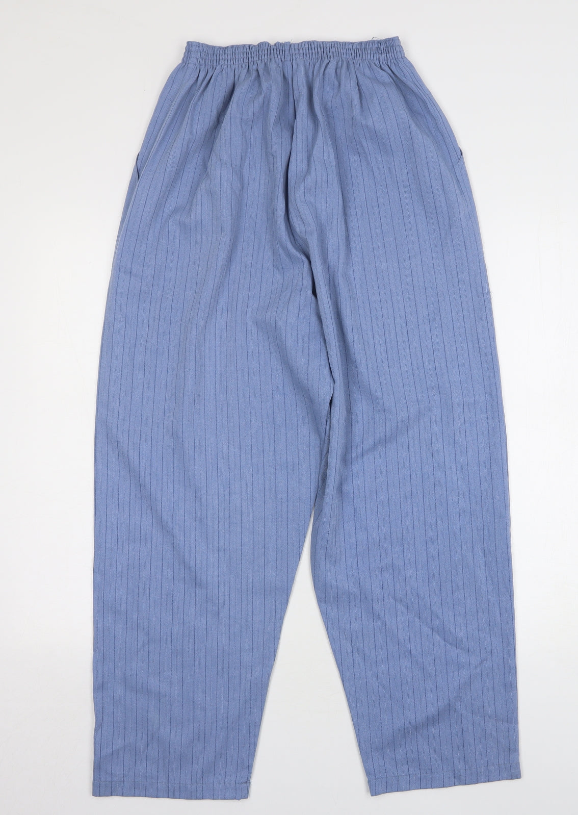 Bonmarché Womens Blue Striped Polyester Trousers Size 18 L27 in Regular