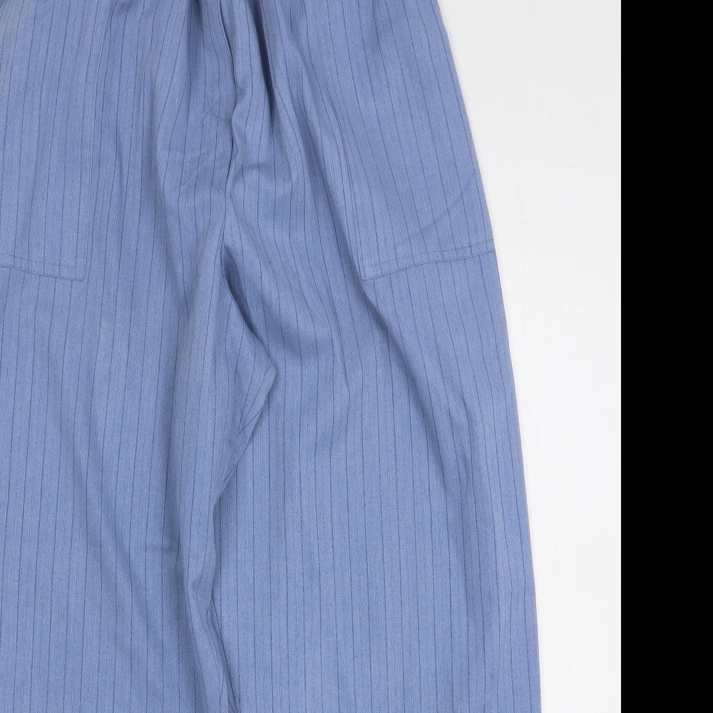 Bonmarché Womens Blue Striped Polyester Trousers Size 18 L27 in Regular