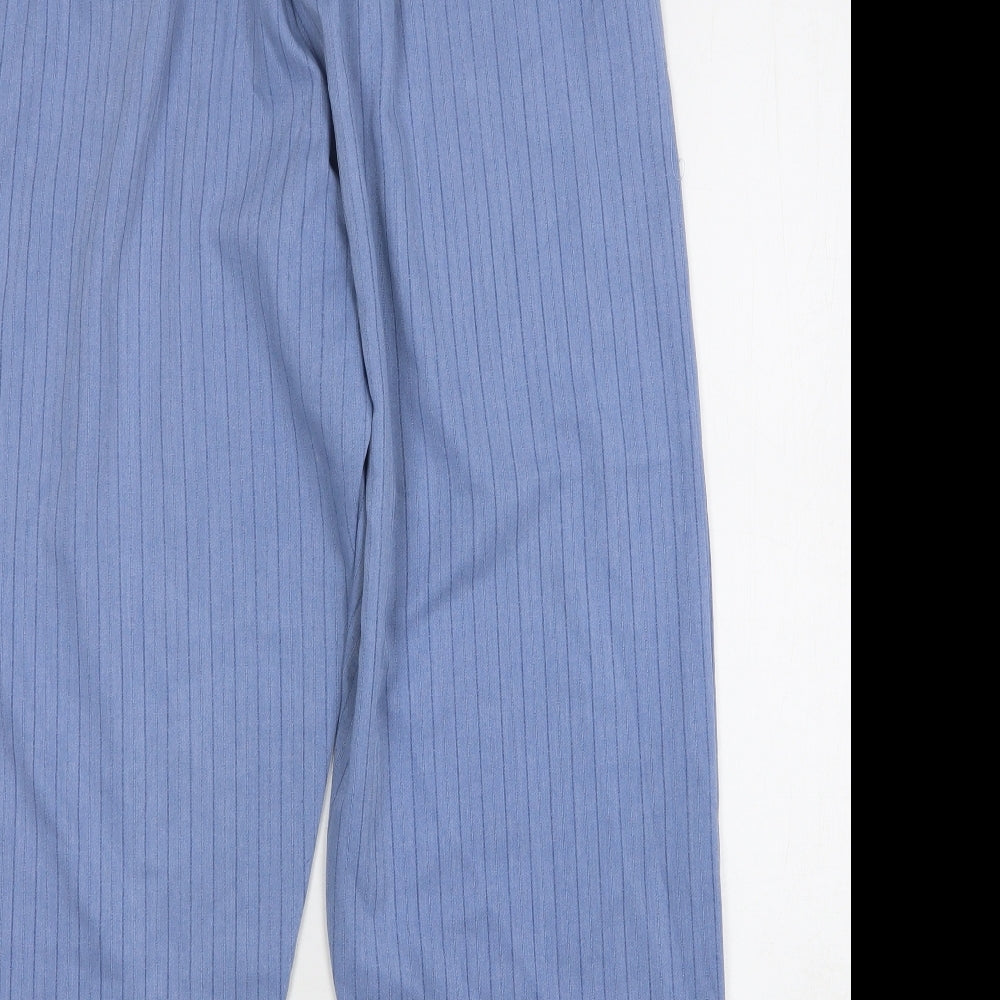 Bonmarché Womens Blue Striped Polyester Trousers Size 18 L27 in Regular