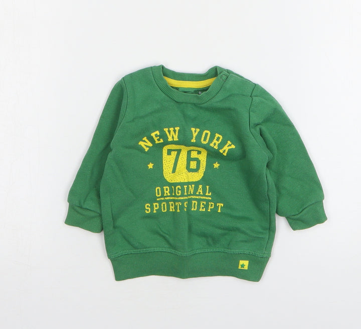 F&F Boys Green Cotton Pullover Jumper Size 0-3 Months