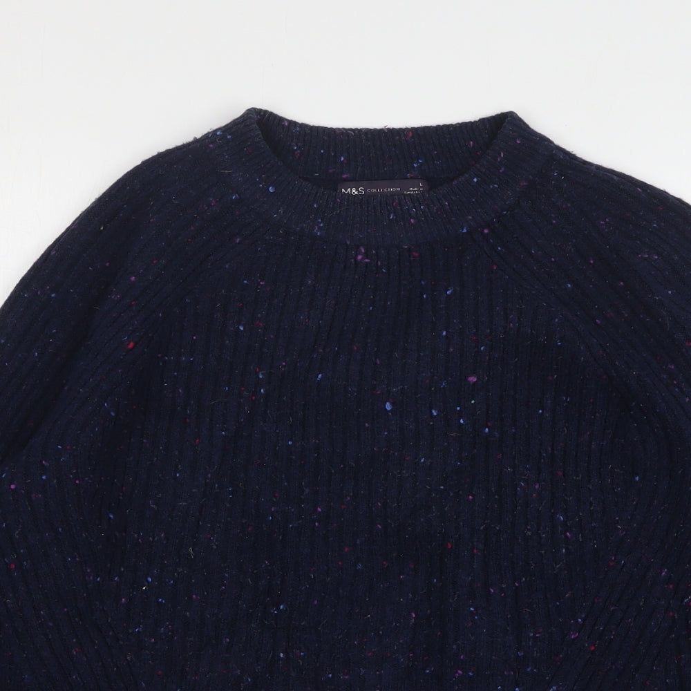 Marks and Spencer Womens Blue Round Neck Acrylic Pullover Jumper Size L