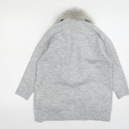 F&F Girls Grey V-Neck Acetate Cardigan Jumper Size 9-10 Years