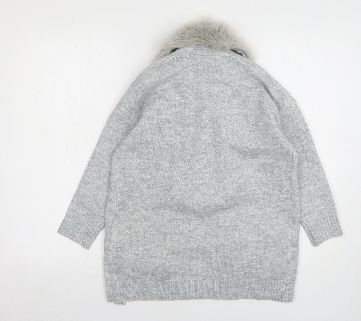F&F Girls Grey V-Neck Acetate Cardigan Jumper Size 9-10 Years