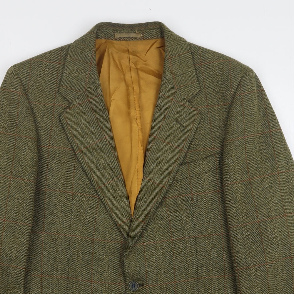 A Hume Mens Green Check Wool Jacket Suit Jacket Size 40