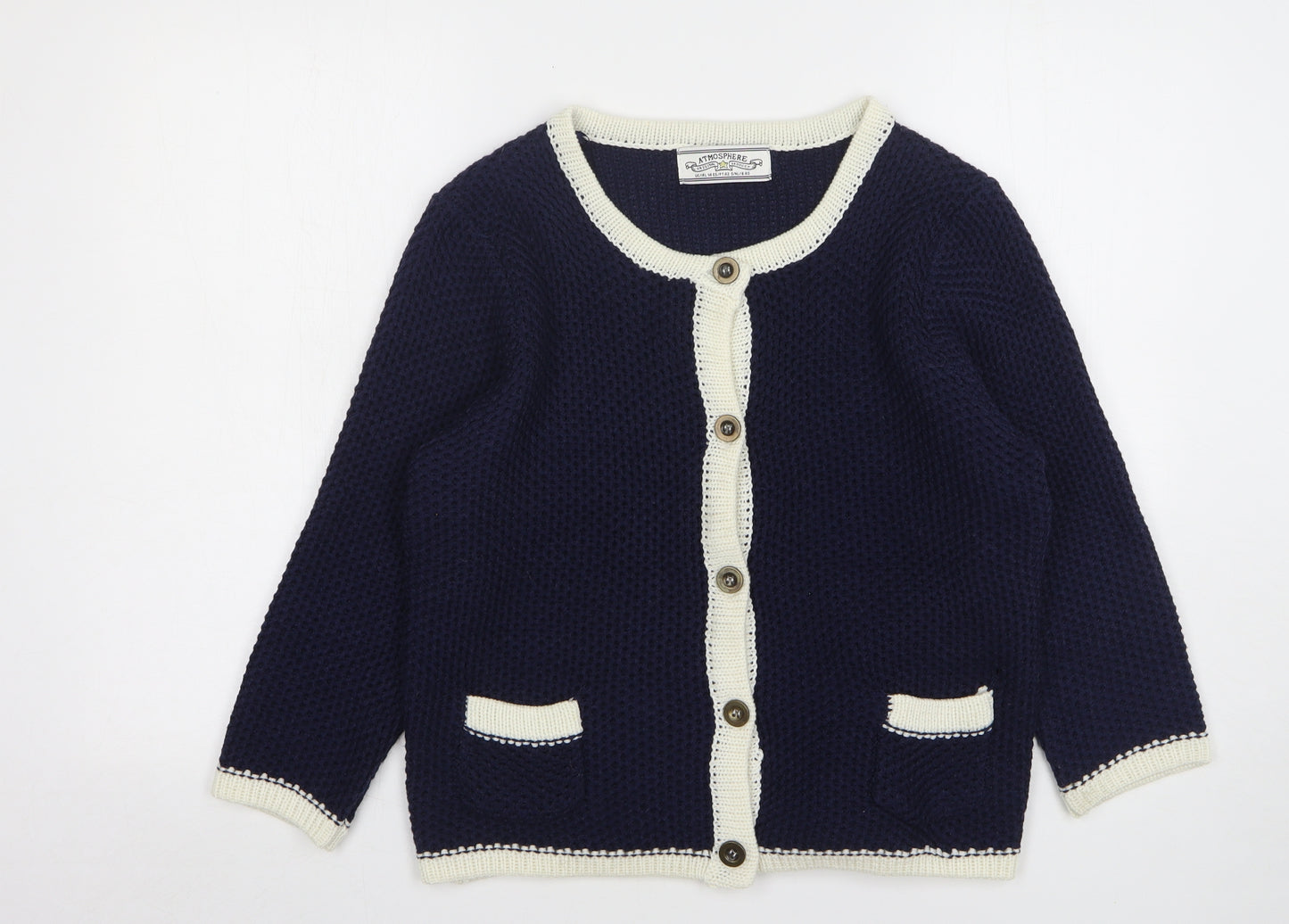 Atmosphere Womens Blue Round Neck Acrylic Cardigan Jumper Size 14