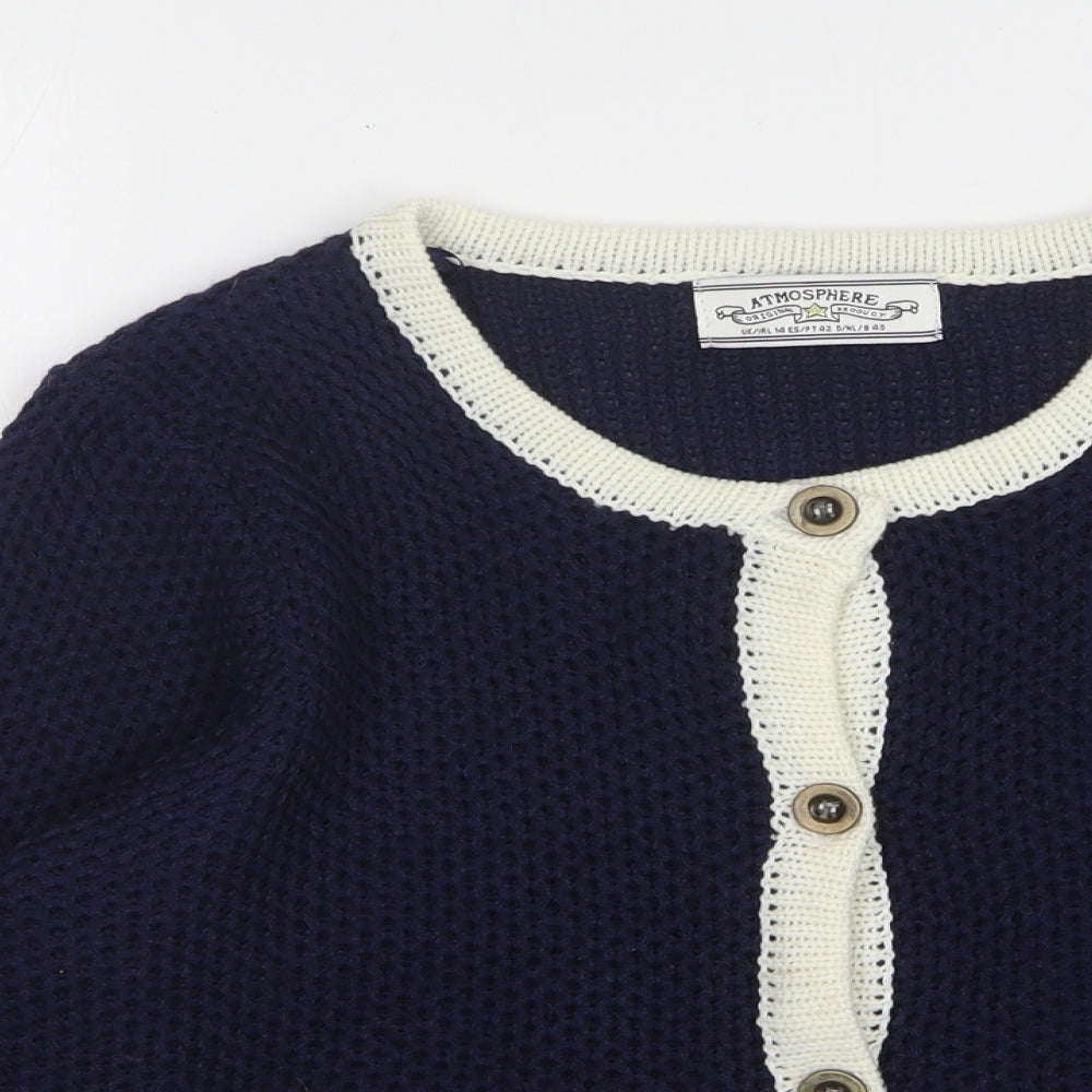 Atmosphere Womens Blue Round Neck Acrylic Cardigan Jumper Size 14