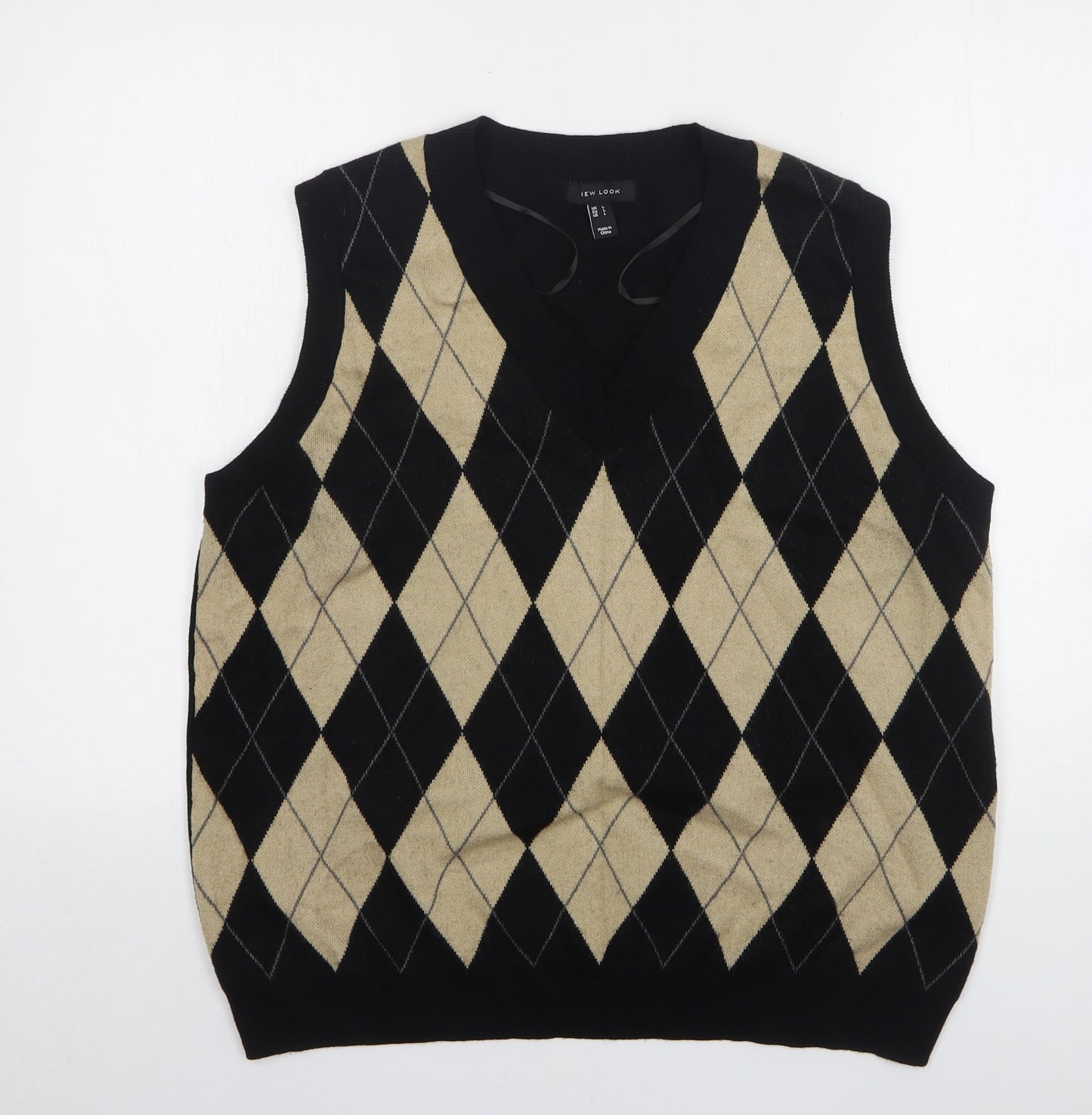 New Look Womens Multicoloured V-Neck Argyle/Diamond Viscose Vest Jumper Size L