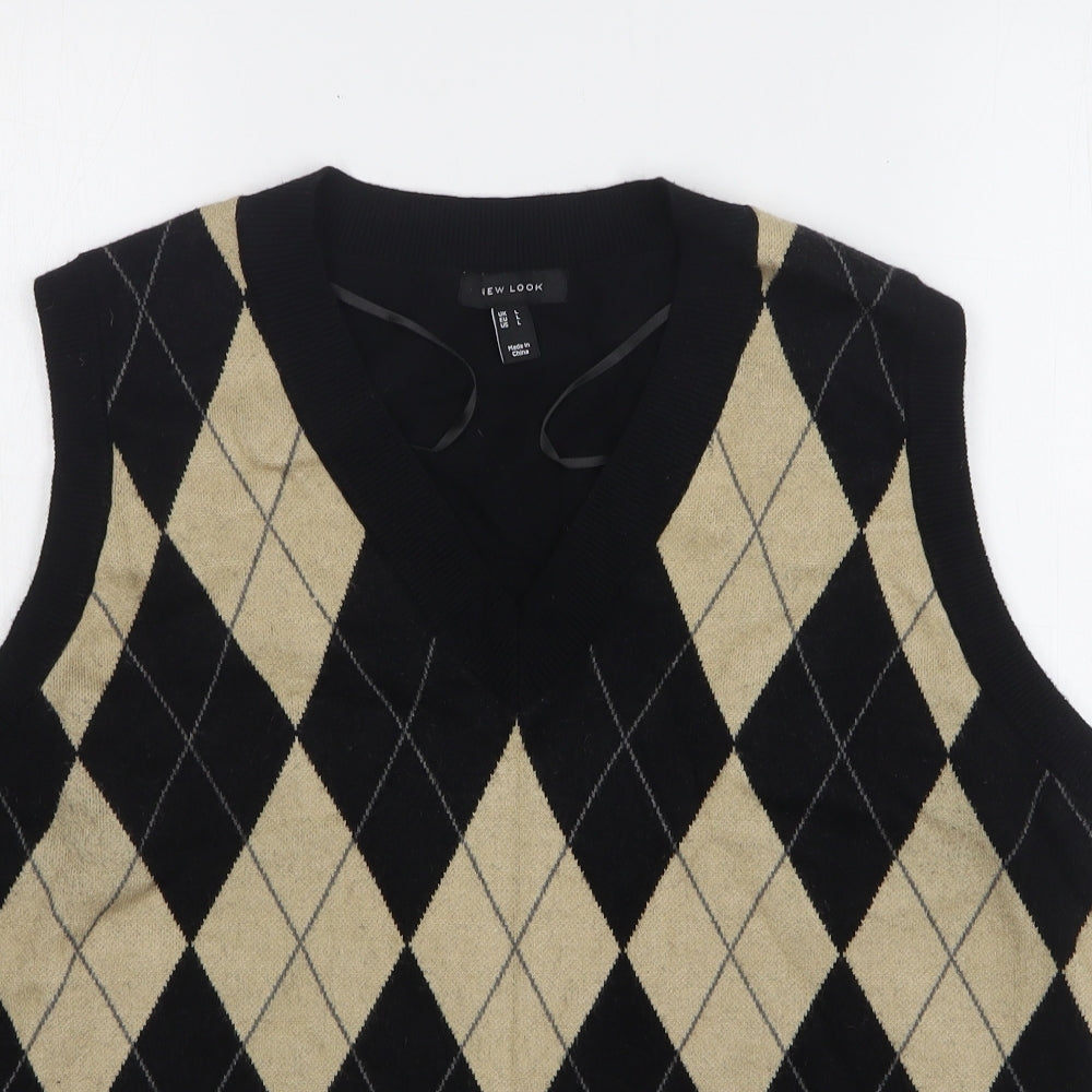 New Look Womens Multicoloured V-Neck Argyle/Diamond Viscose Vest Jumper Size L