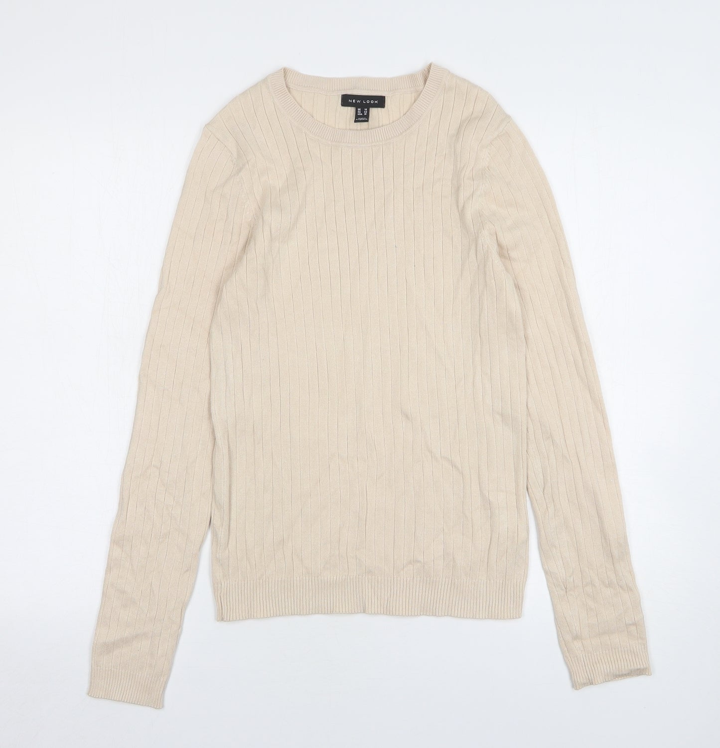 New Look Womens Beige Round Neck Viscose Pullover Jumper Size 14