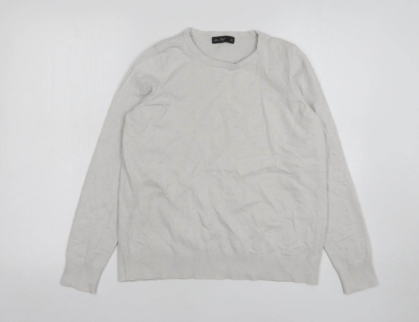 F&F Womens White Round Neck Polka Dot Cotton Pullover Jumper Size 12