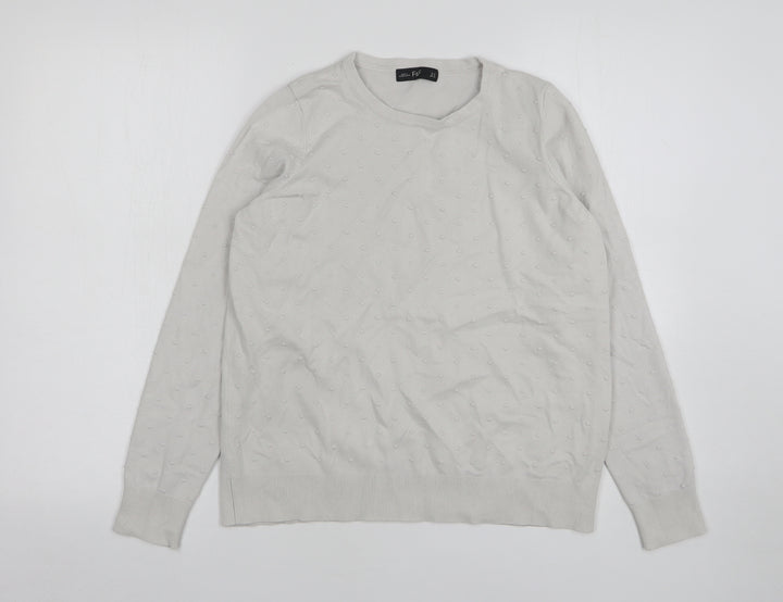 F&F Womens White Round Neck Polka Dot Cotton Pullover Jumper Size 12