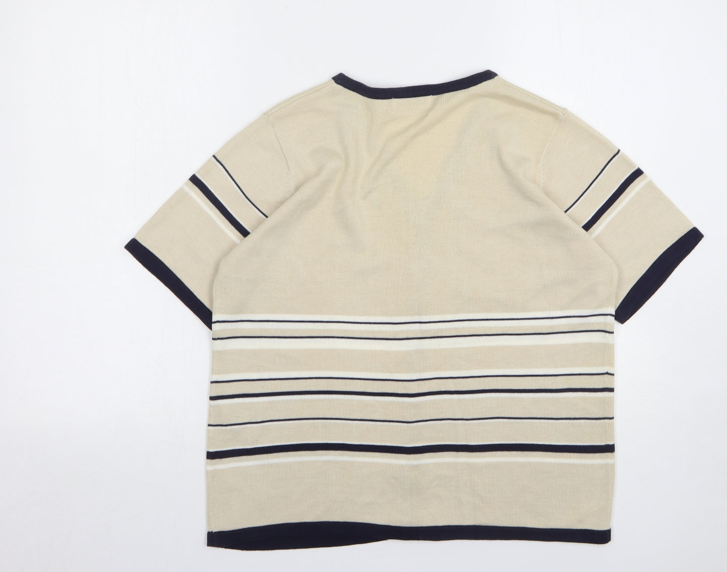 Signature Experience Womens Beige V-Neck Striped Cotton Cardigan Jumper Size S