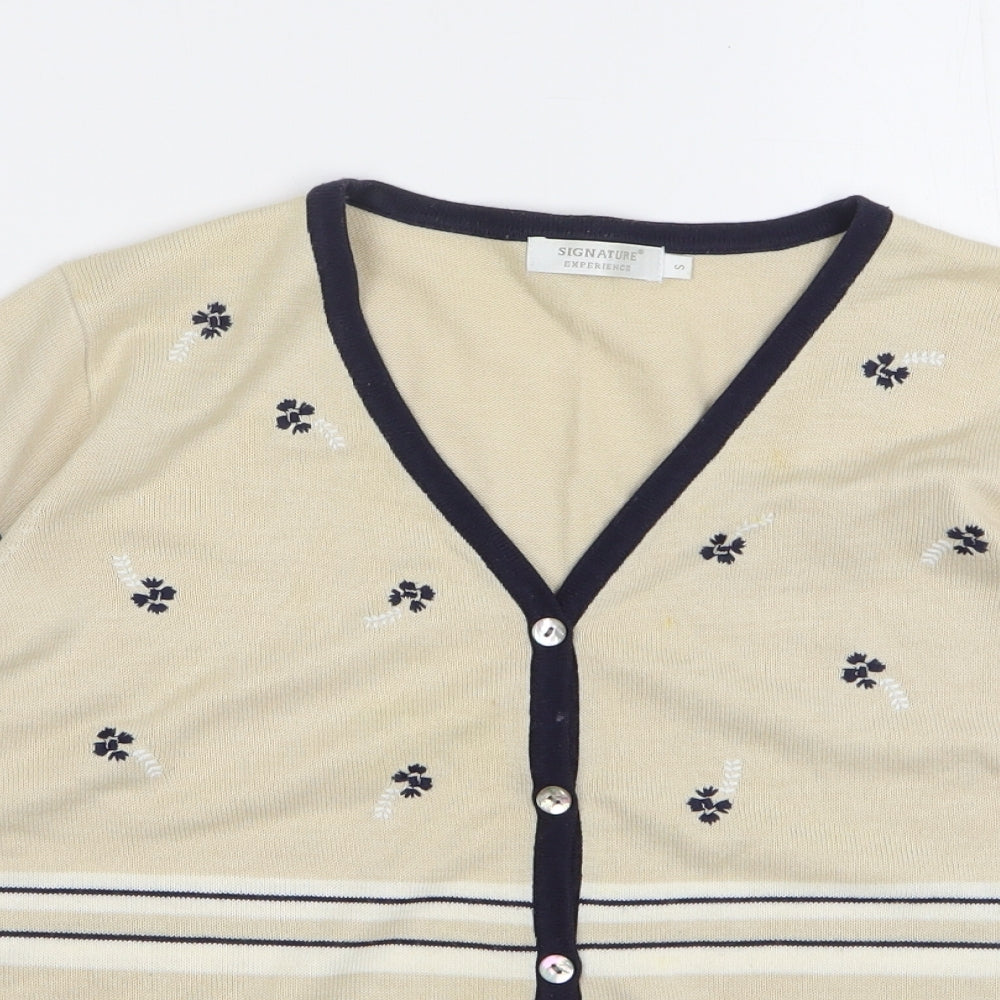 Signature Experience Womens Beige V-Neck Striped Cotton Cardigan Jumper Size S