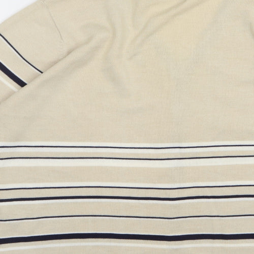 Signature Experience Womens Beige V-Neck Striped Cotton Cardigan Jumper Size S