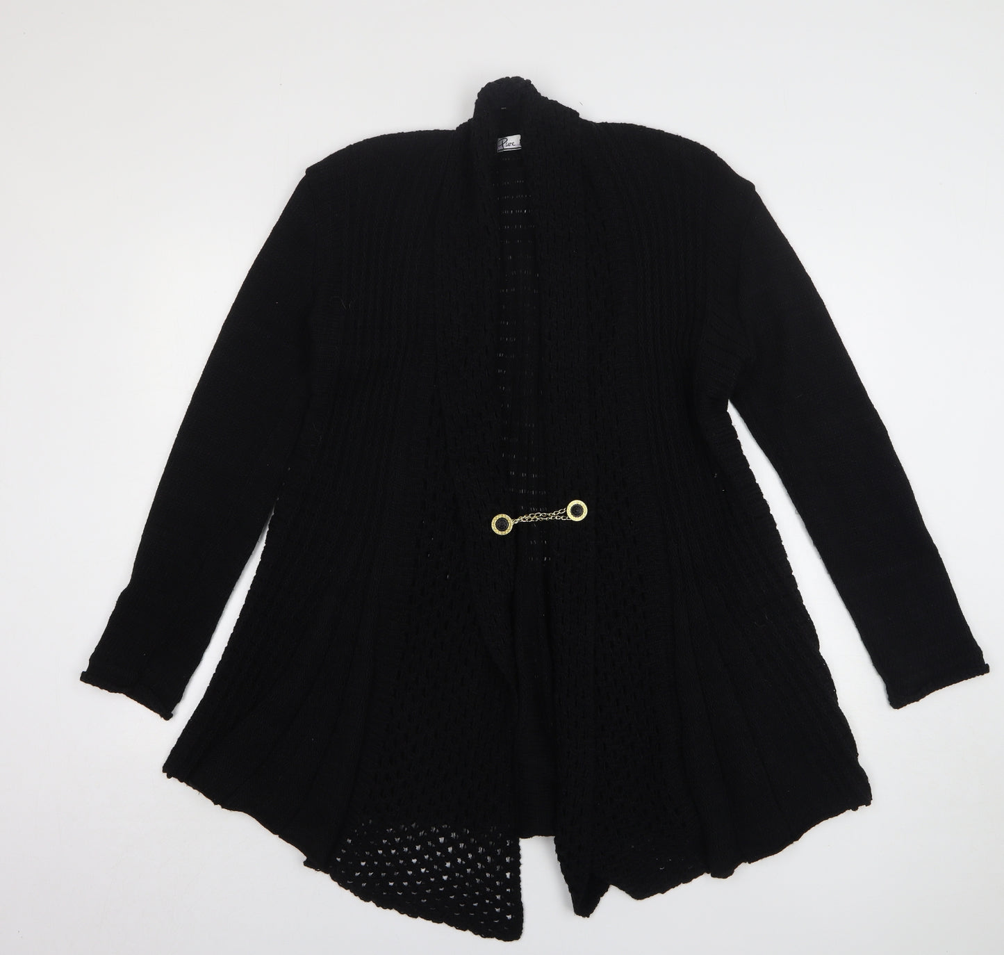 Pure & Natural Womens Black V-Neck Polyester Cardigan Jumper Size M