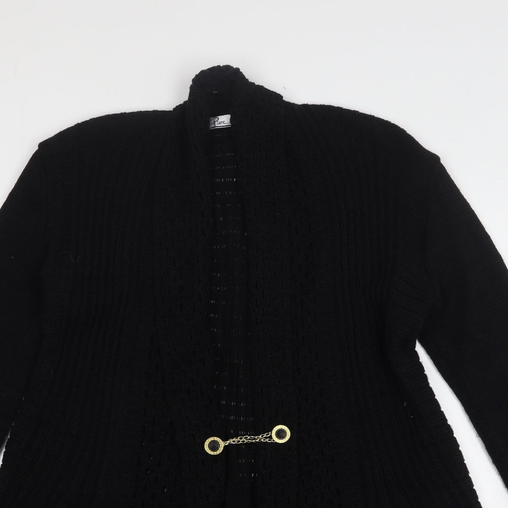 Pure & Natural Womens Black V-Neck Polyester Cardigan Jumper Size M