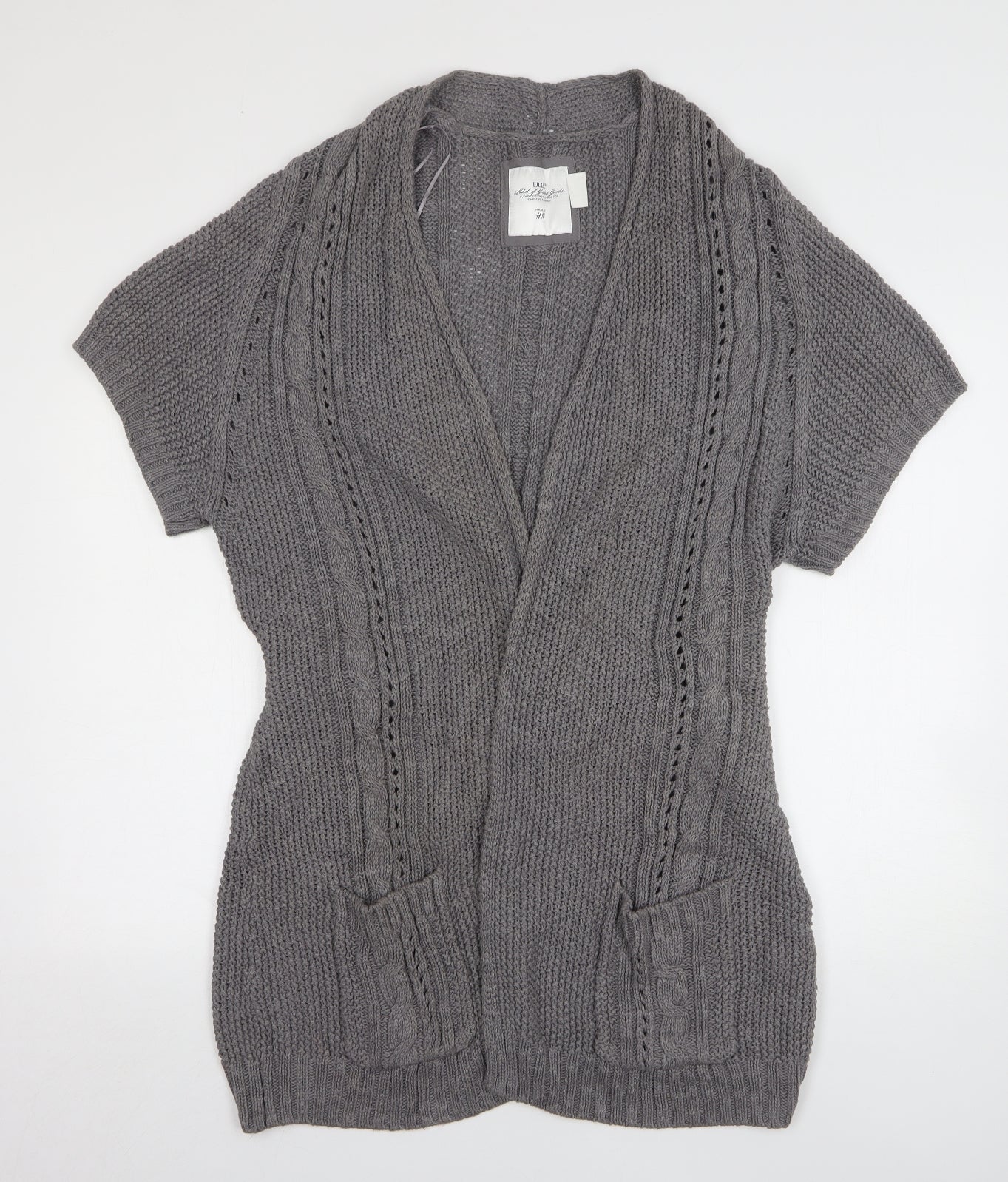 H&M Womens Grey V-Neck Cotton Cardigan Jumper Size L