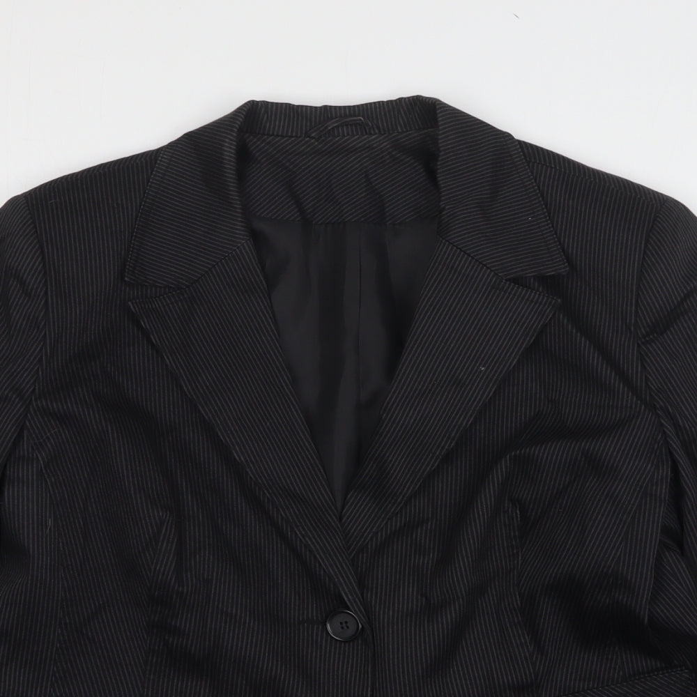 New Look Womens Black Striped Cotton Jacket Suit Jacket Size 18