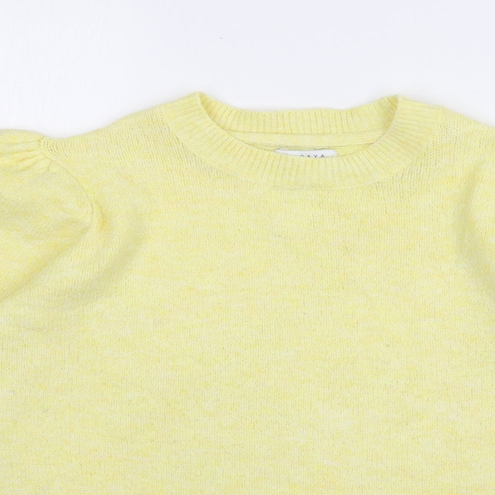 Papaya Womens Yellow Round Neck Acrylic Pullover Jumper Size L