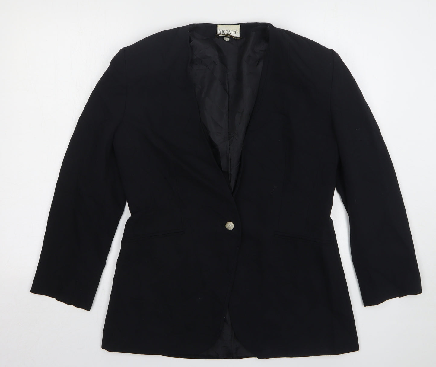 NicoNico Womens Black Polyester Jacket Blazer Size 12