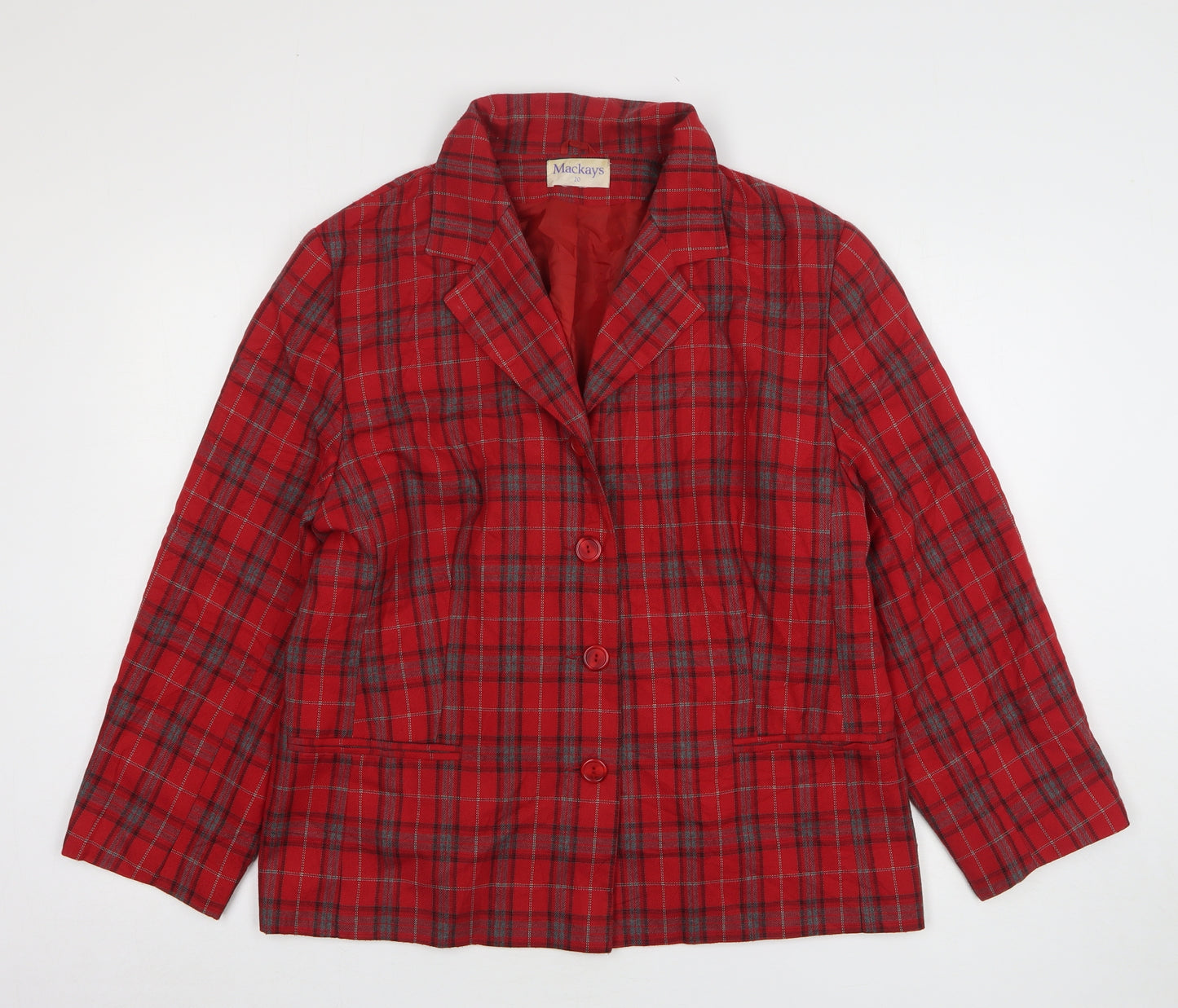 Mackays Womens Red Plaid Polyester Jacket Suit Jacket Size 20