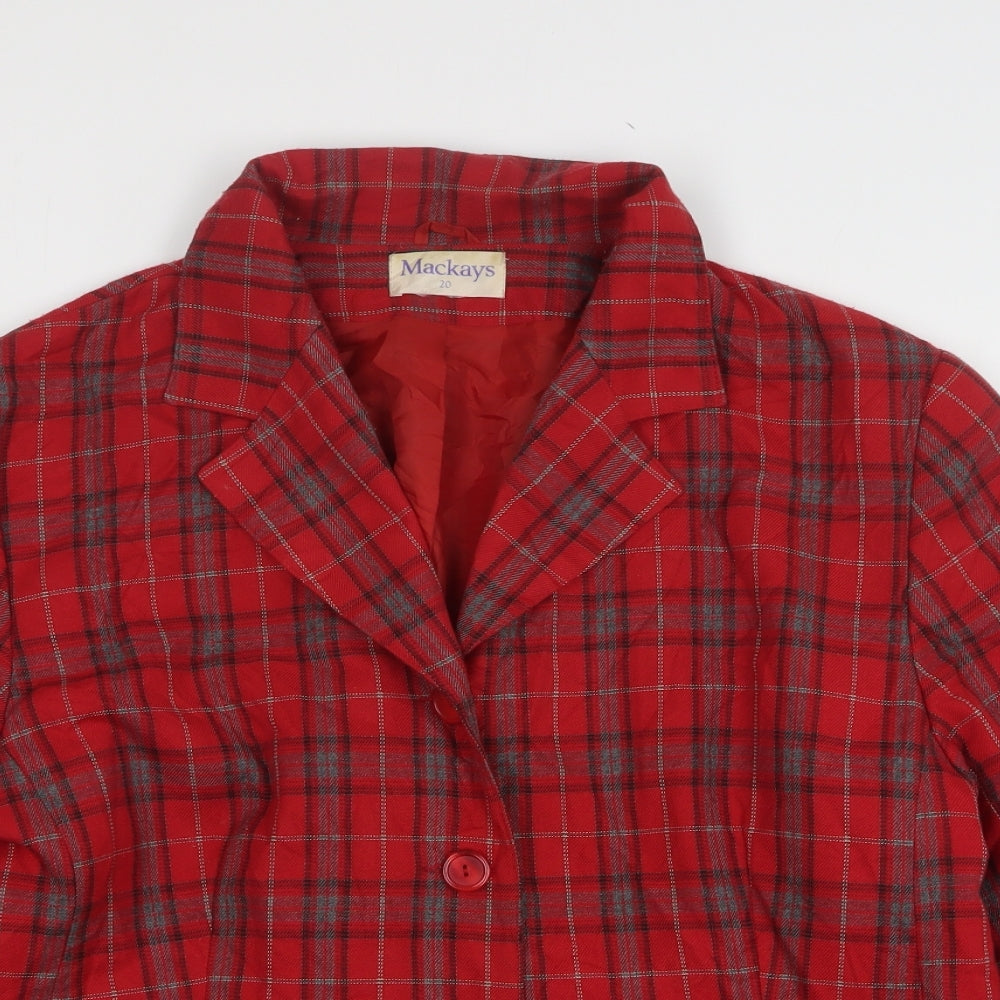 Mackays Womens Red Plaid Polyester Jacket Suit Jacket Size 20