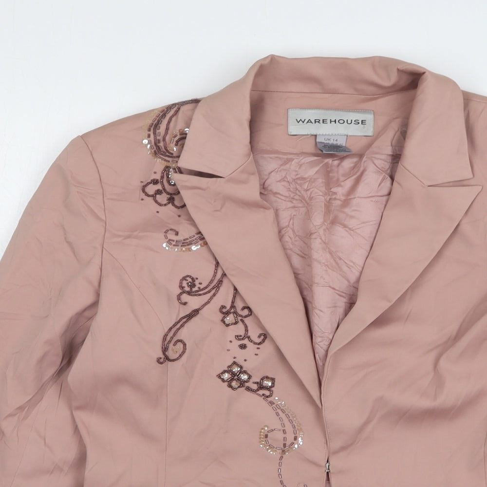 Warehouse Womens Pink Floral Cotton Jacket Suit Jacket Size 14