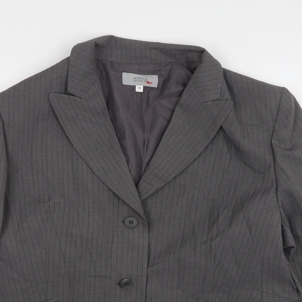Marks and Spencer Womens Grey Striped Polyester Jacket Suit Jacket Size 18