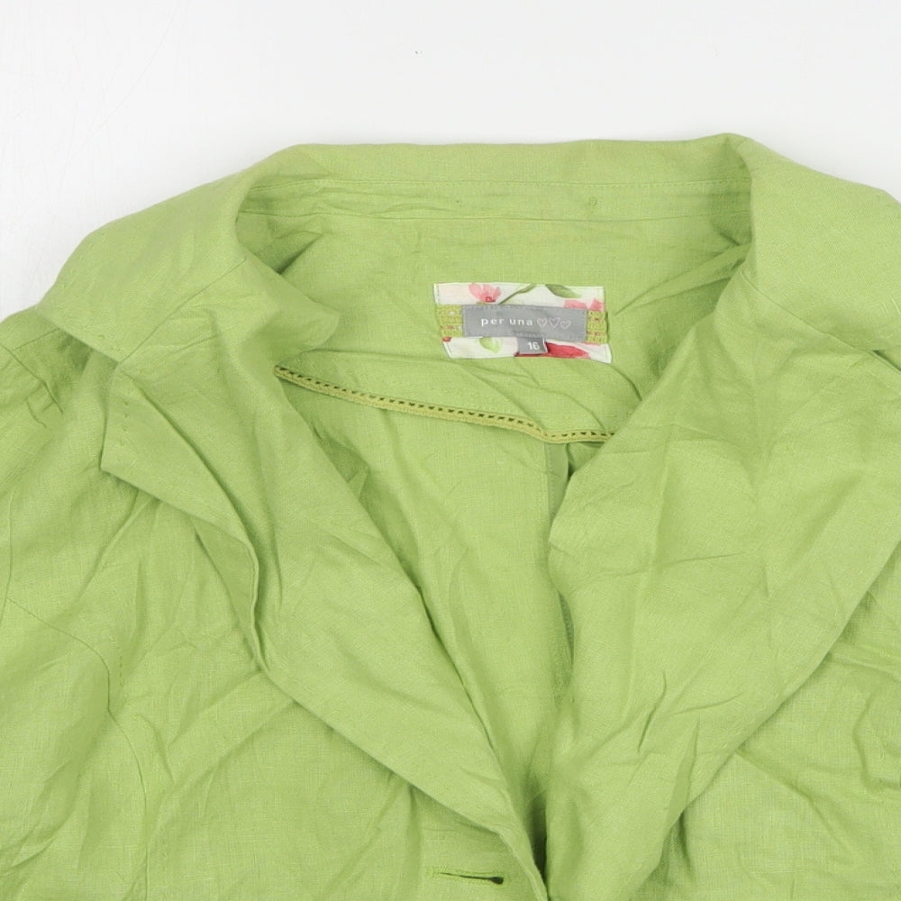 Per Una Womens Green Linen Jacket Blazer Size 16