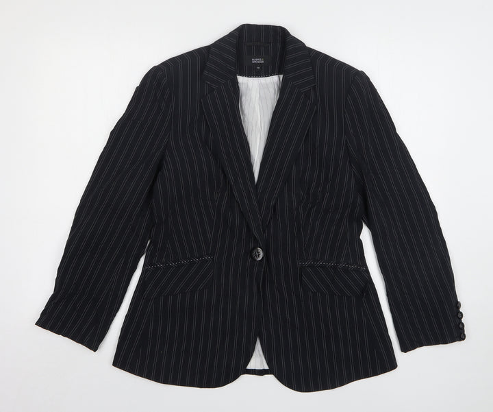 Marks & Spencer Womens Black Striped Polyester Jacket Suit Jacket Size 12