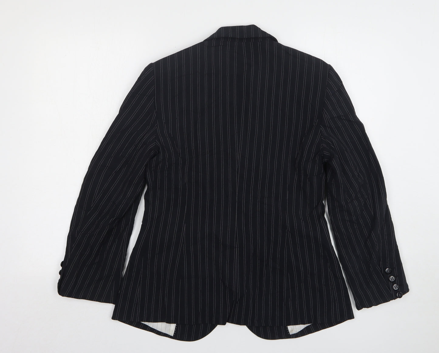Marks and Spencer Womens Black Striped Polyester Jacket Suit Jacket Size 12