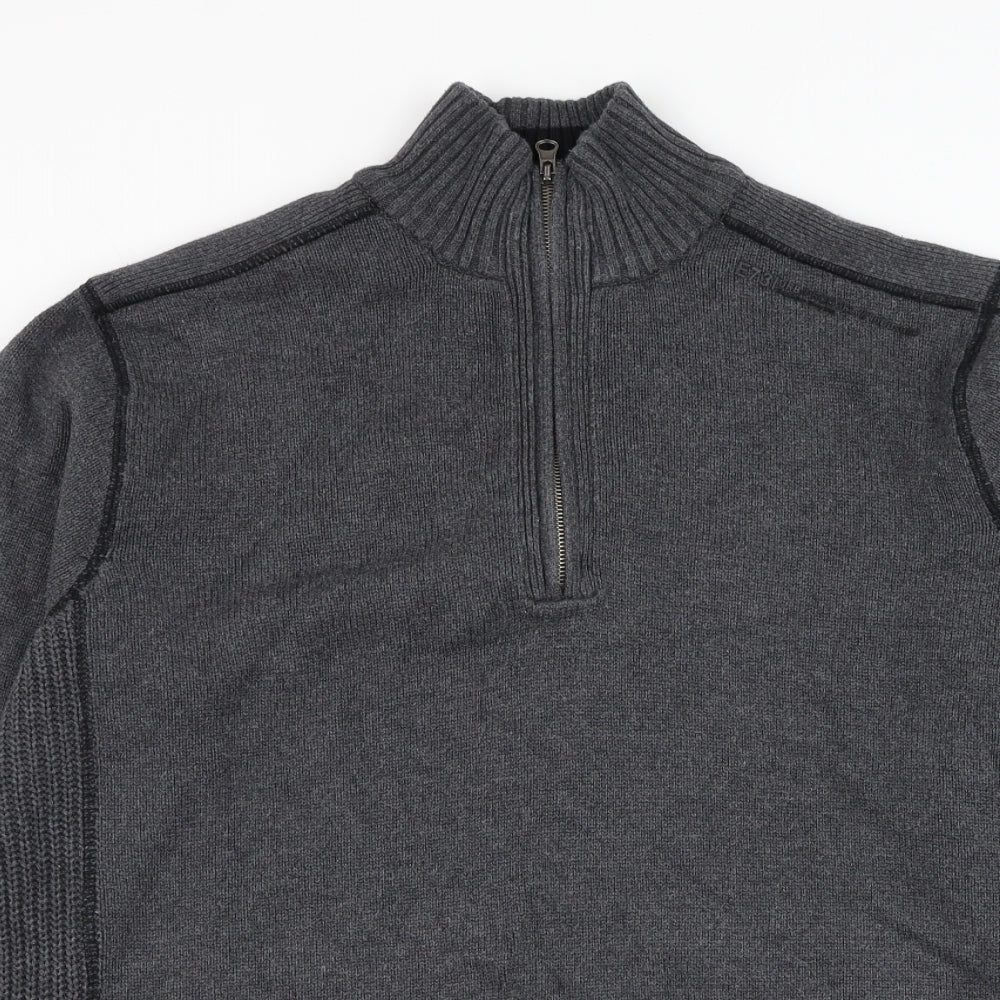 TU Mens Grey Mock Neck Cotton Henley Jumper Size L