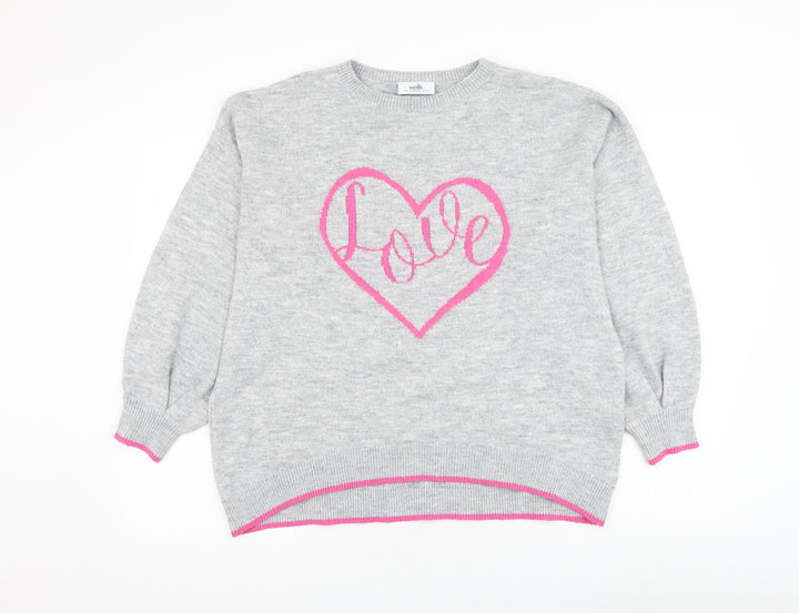 Wallis Womens Grey Round Neck Acrylic Pullover Jumper Size S - Love