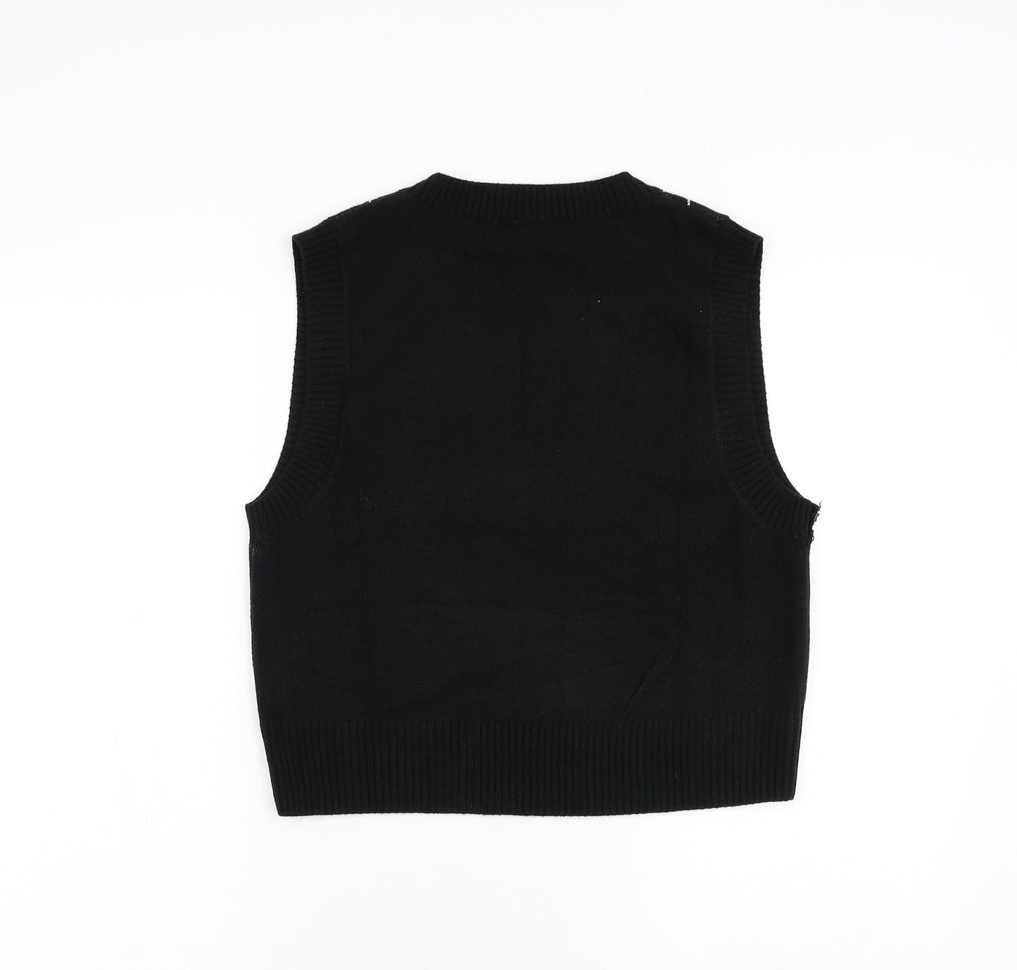 Divided by H&M Womens Black V-Neck Argyle/Diamond Acrylic Vest Jumper Size M