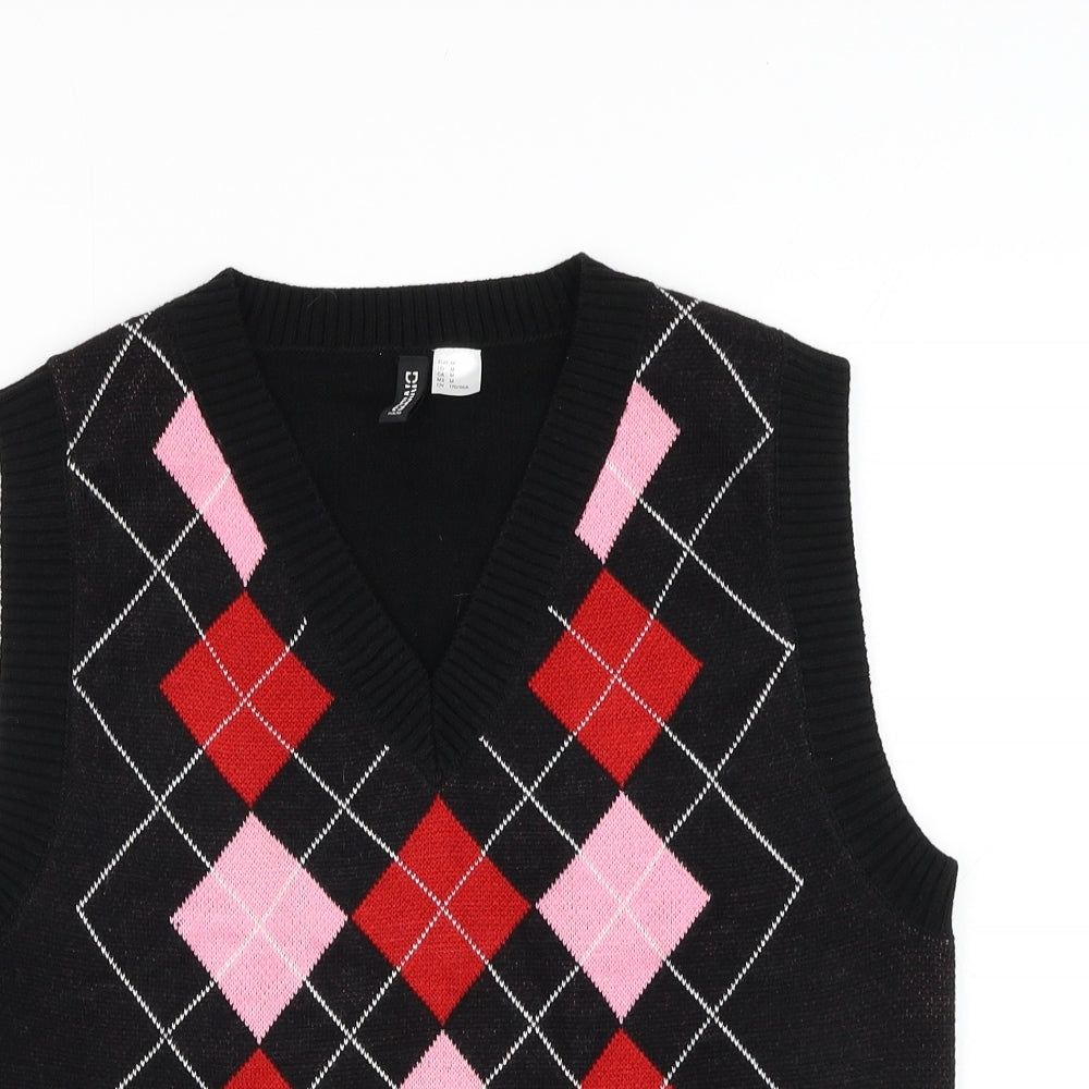 Divided by H&M Womens Black V-Neck Argyle/Diamond Acrylic Vest Jumper Size M