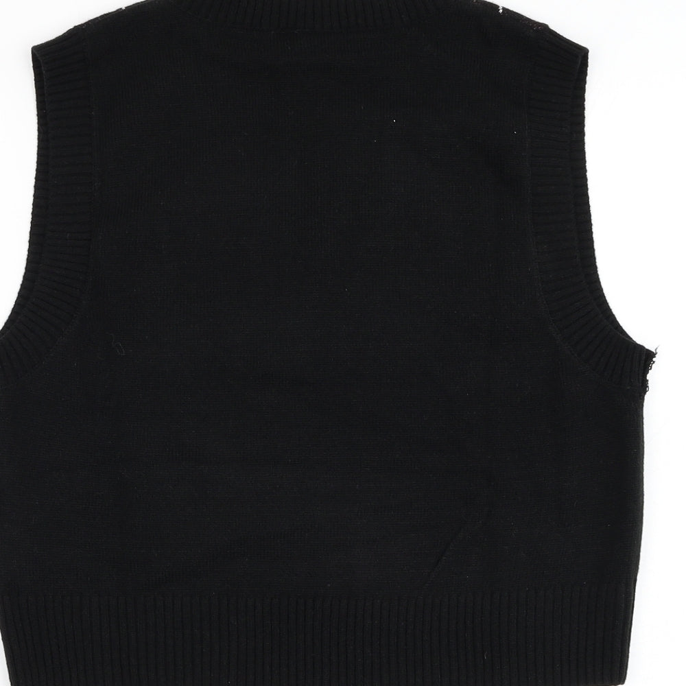 Divided by H&M Womens Black V-Neck Argyle/Diamond Acrylic Vest Jumper Size M