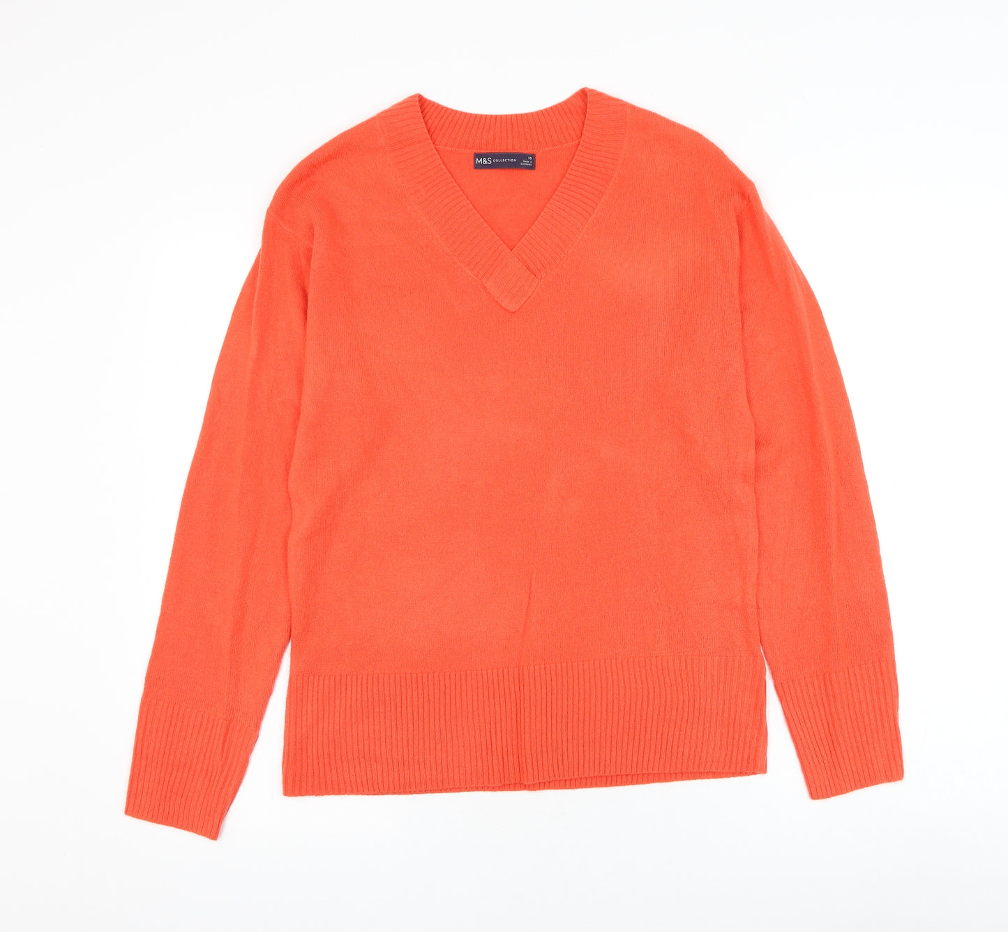 Marks and Spencer Womens Orange V-Neck Acrylic Pullover Jumper Size 10