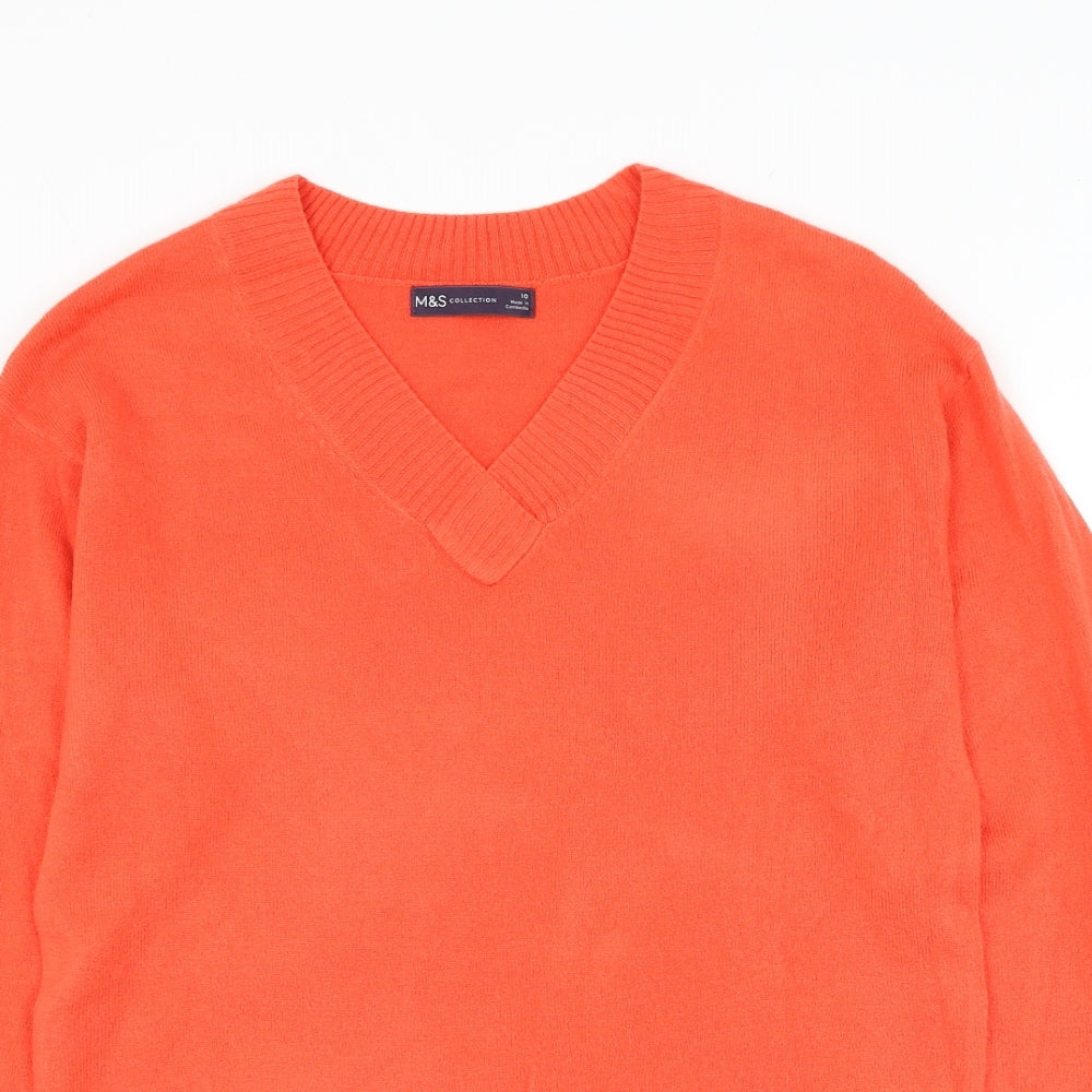 Marks and Spencer Womens Orange V-Neck Acrylic Pullover Jumper Size 10