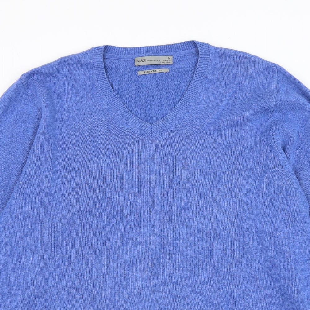 Marks and Spencer Mens Blue V-Neck Polyester Pullover Jumper Size M