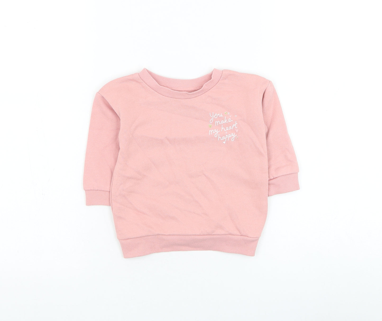 Primark Girls Pink Cotton Pullover Jumper Size 9-12 Months Pullover - Slogan