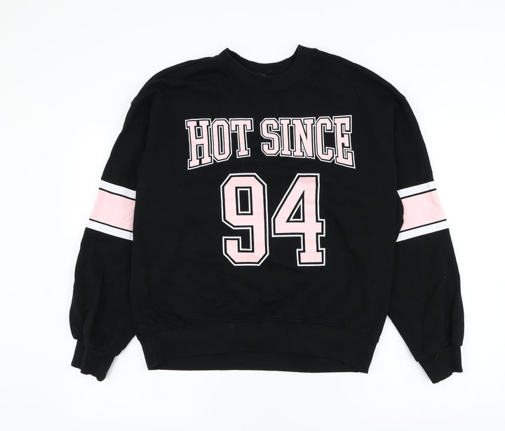 Divided by H&M Womens Black Cotton Pullover Sweatshirt Size M Pullover - Slogan