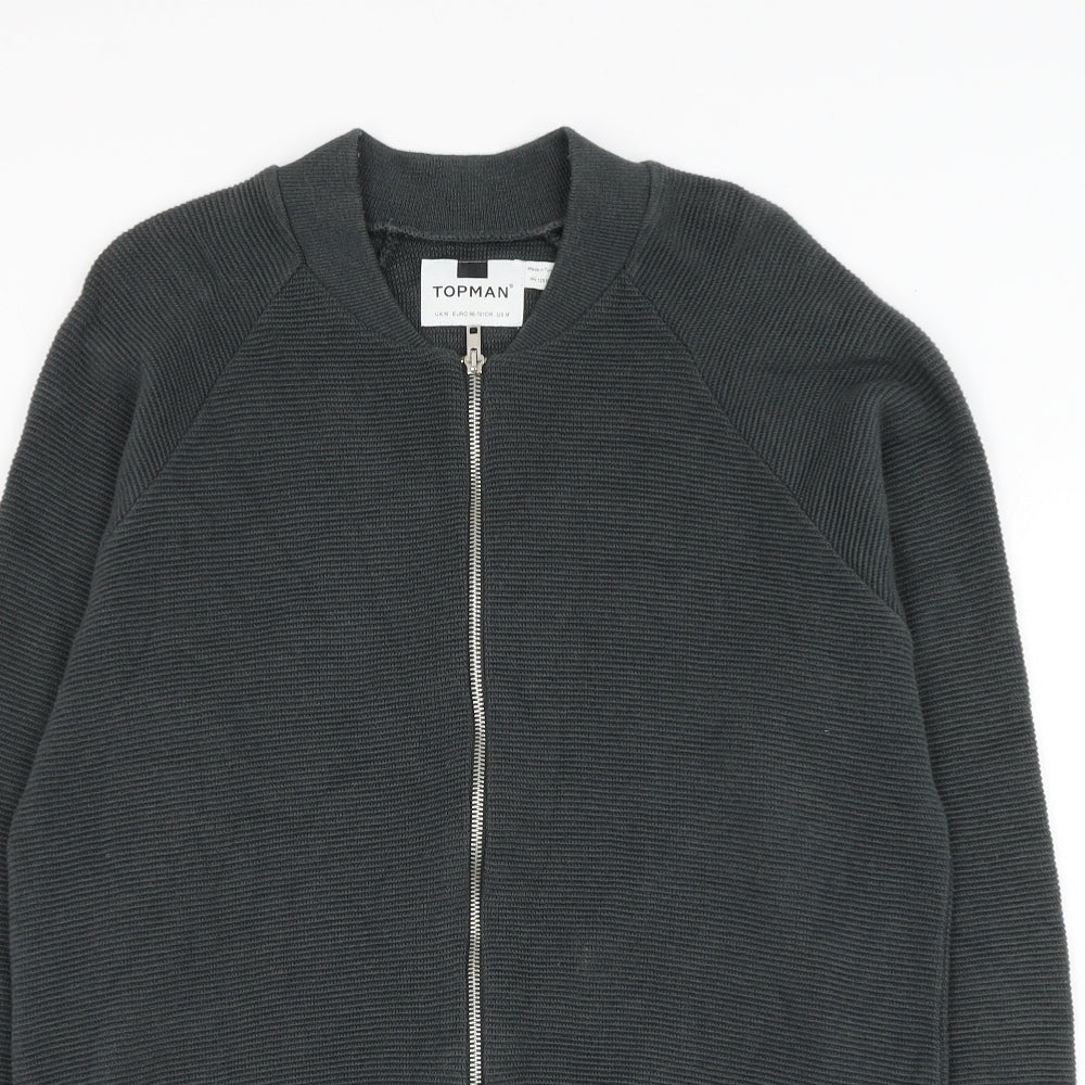 Topman Mens Grey Round Neck Cotton Full Zip Jumper Size M