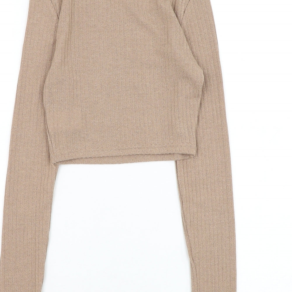 SheIn Girls Brown Mock Neck Polyester Pullover Jumper Size 13-14 Years Pullover