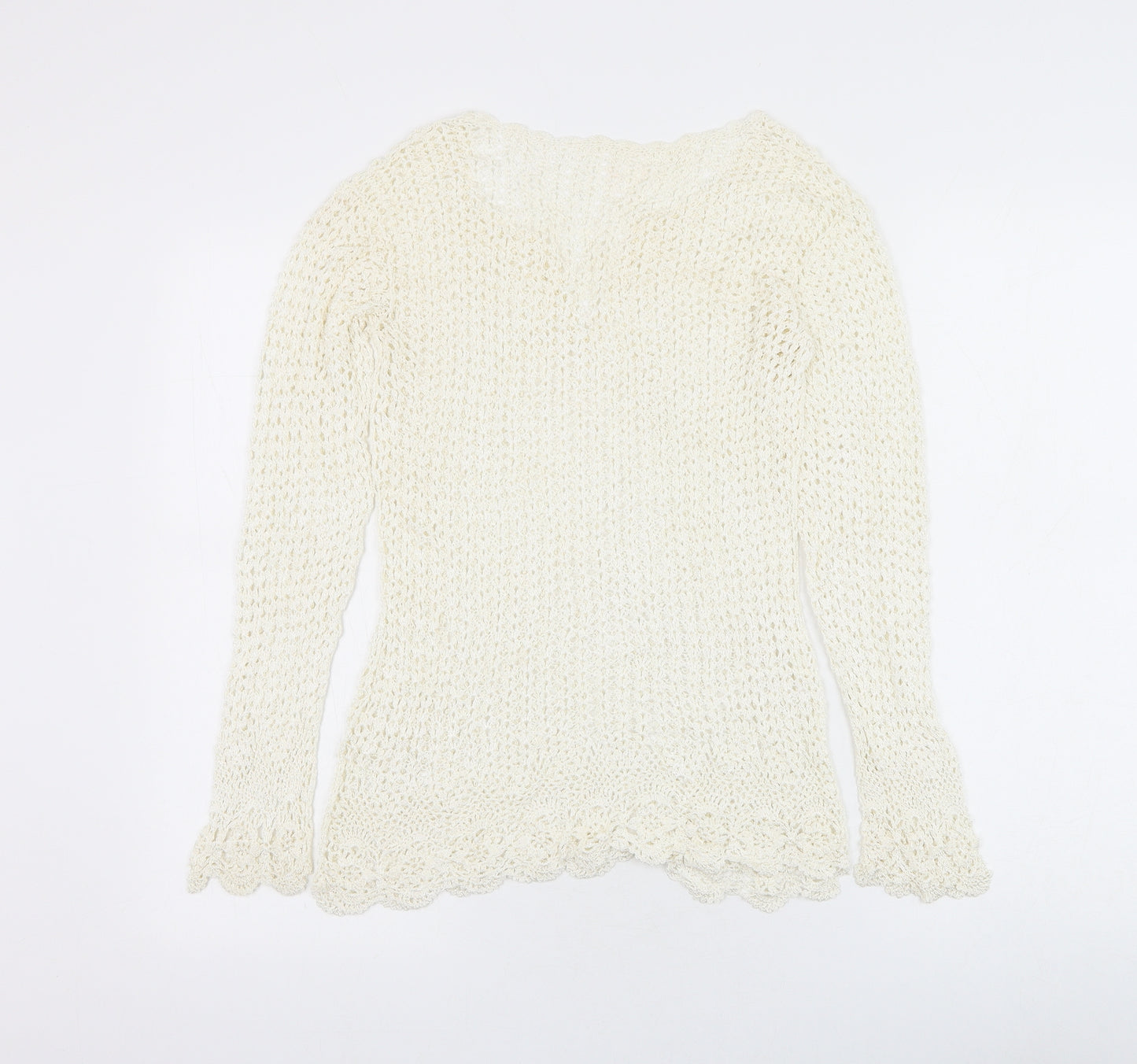 Preworn Womens White V-Neck Polyester Pullover Jumper Size S