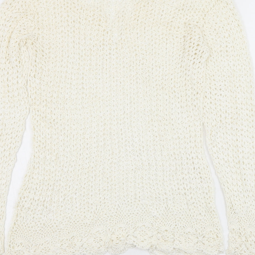 Preworn Womens White V-Neck Polyester Pullover Jumper Size S